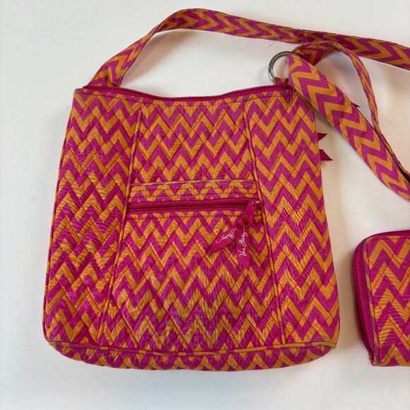 Vera Bradley Matched Set Zigzag Quilted Crossbody Bag Wallet Set Pink/Orange - Picture 2 of 12